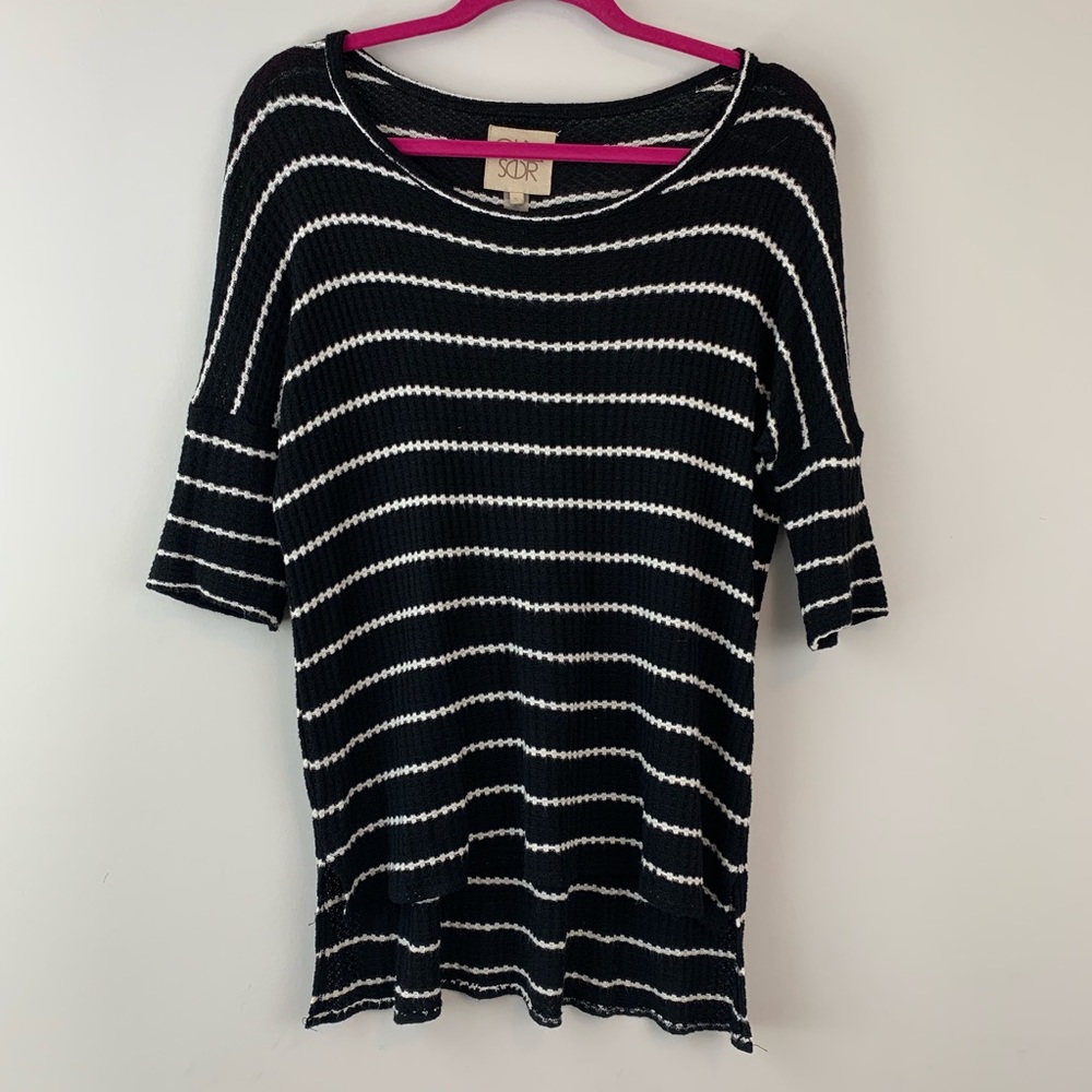 Chaser Striped Waffle Knit Tunic Top Dolman Sleeve